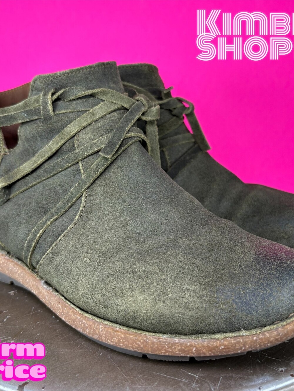 Born Tarklin Green Distressed Suede Wraparound Laces Ankle Boot US 7 EU 38 UK 5